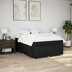 Box Spring Bed with Mattress Black Full Fabric