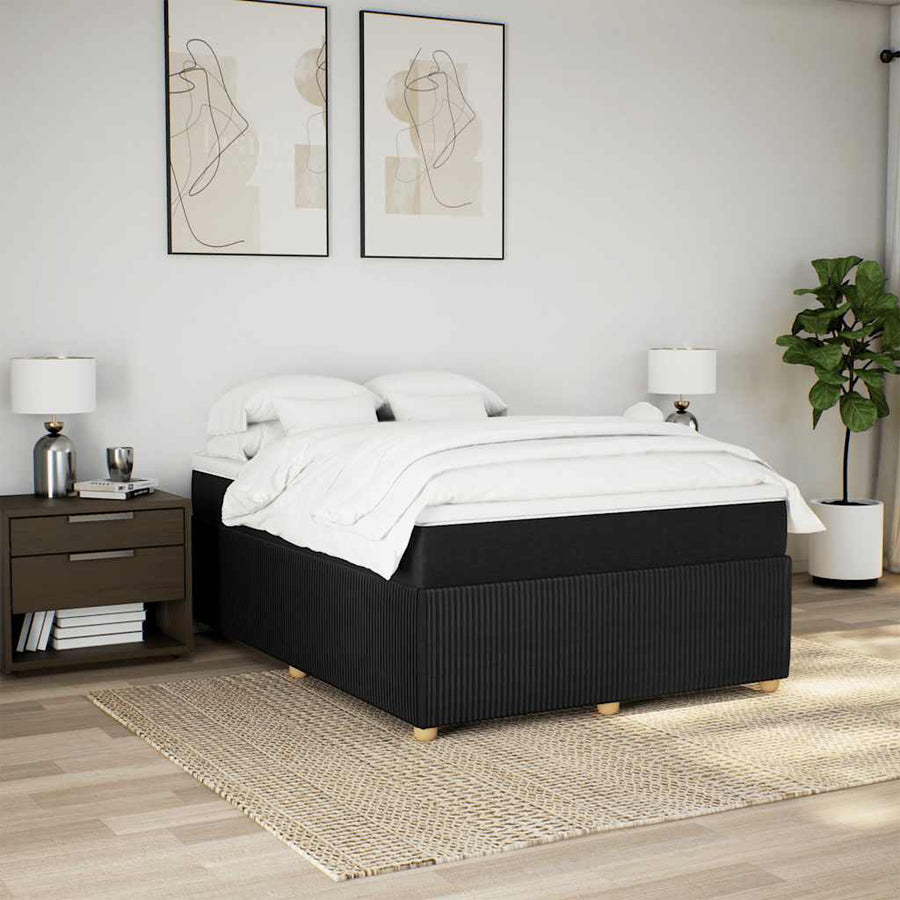 Box Spring Bed with Mattress Black Full Fabric