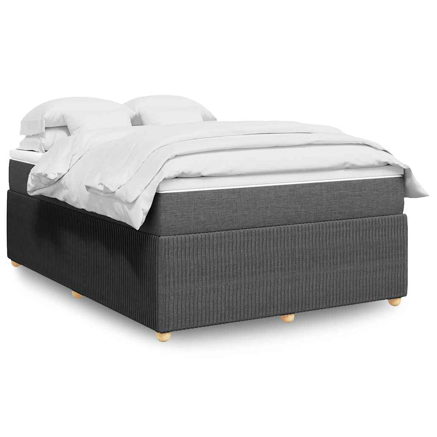 Box Spring Bed with Mattress Black Full Fabric