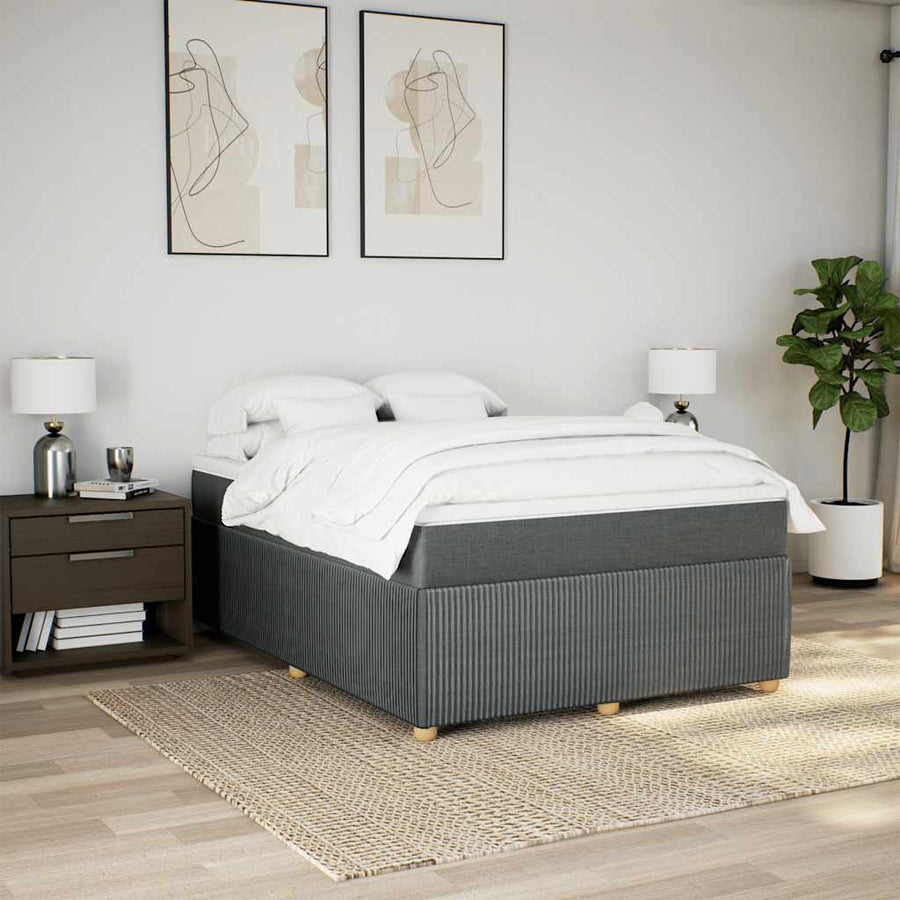 Box Spring Bed with Mattress Dark Grey Queen Fabric