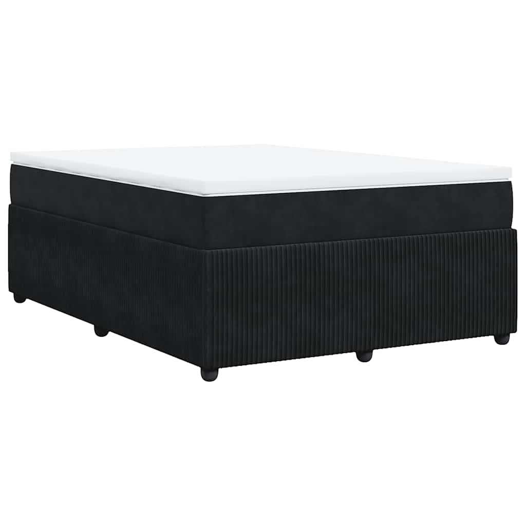 Box Spring Bed with Mattress Black Queen Velvet