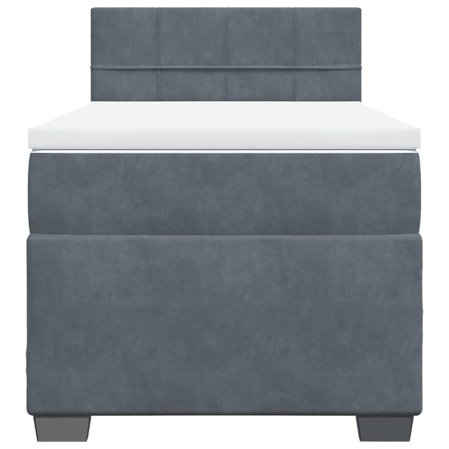Box Spring Bed with Mattress Dark Grey King Single Fabric