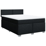 Box Spring Bed with Mattress Black Double Fabric - Front View