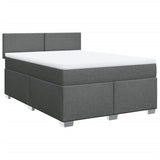 Box Spring Bed with Mattress Dark Grey Queen Fabric - Front View