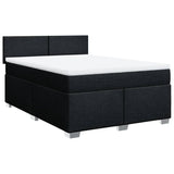 Box Spring Bed with Mattress Black Queen Fabric - Front View