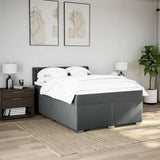 Box Spring Bed with Mattress Black Queen Fabric - Side View
