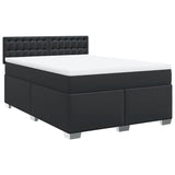 Box Spring Bed with Mattress Black Double Faux Leather - Front View