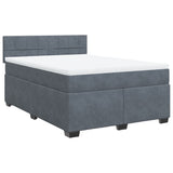 Box Spring Bed with Mattress Dark Grey Double Velvet - Front View