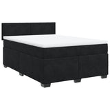Box Spring Bed with Mattress Black Queen Velvet - Front View