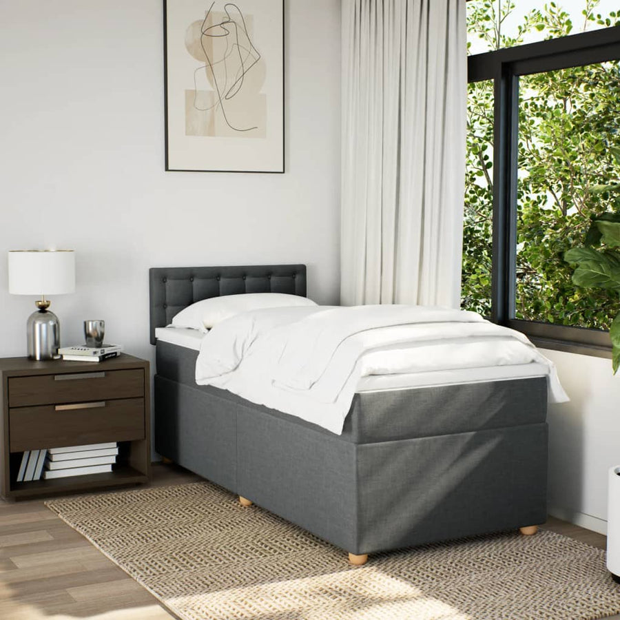Box Spring Bed with Mattress Dark Grey King Single Fabric