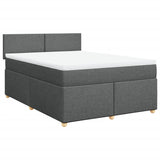Box Spring Bed with Mattress Dark Grey Double Fabric - Front View