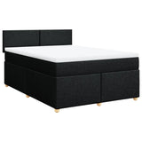 Box Spring Bed with Mattress Black Double Fabric - Front View