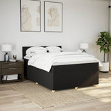 Box Spring Bed with Mattress Black Double Fabric - Side View
