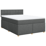 Box Spring Bed with Mattress Dark Grey Double Fabric - Front View