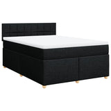 Box Spring Bed with Mattress Black Double Fabric - Front View