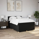 Box Spring Bed with Mattress Black Double Fabric - Side View