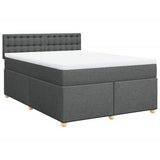 Box Spring Bed with Mattress Dark Grey Double Fabric - Front View