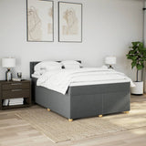 Box Spring Bed with Mattress Dark Grey Double Fabric - Side View