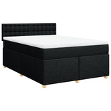 Box Spring Bed with Mattress Black Double Fabric - Front View