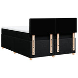 Box Spring Bed with Mattress Black Double Fabric - Rear View
