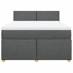 Box Spring Bed with Mattress Dark Grey Queen Fabric