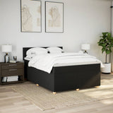 Box Spring Bed with Mattress Black Queen Fabric - Side View