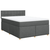 Box Spring Bed with Mattress Dark Grey Queen Fabric - Front View