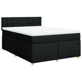 Box Spring Bed with Mattress Black Queen Fabric - Front View