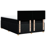 Box Spring Bed with Mattress Black Queen Fabric - Rear View