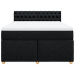 Box Spring Bed with Mattress Black Queen Fabric