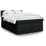 Box Spring Bed with Mattress Black Queen Fabric