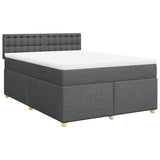 Box Spring Bed with Mattress Dark Grey Queen Fabric - Front View