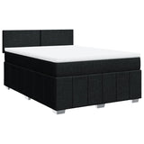 Box Spring Bed with Mattress Black Double Fabric - Front View