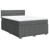 Box Spring Bed with Mattress Black Double Fabric - Front View