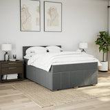 Box Spring Bed with Mattress Black Double Fabric - Side View
