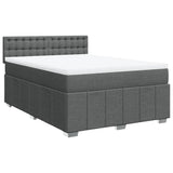 Box Spring Bed with Mattress Black Double Fabric - Front View
