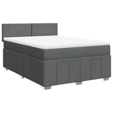 Box Spring Bed with Mattress Dark Grey Queen Fabric - Front View