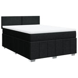 Box Spring Bed with Mattress Black Queen Fabric - Front View