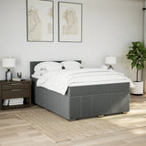 Box Spring Bed with Mattress Black Queen Fabric
