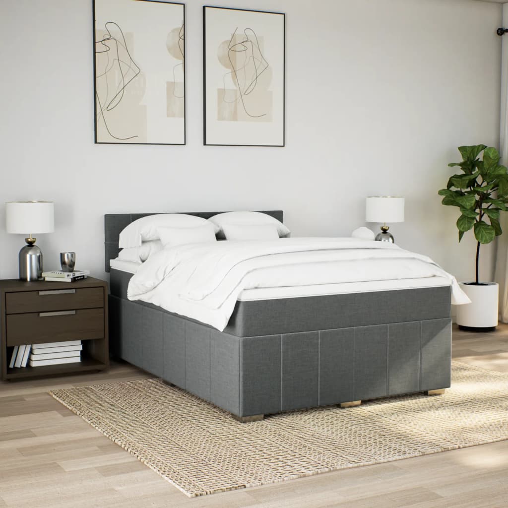 Box Spring Bed with Mattress Black Queen Fabric