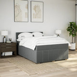 Box Spring Bed with Mattress Black Queen Fabric - Side View