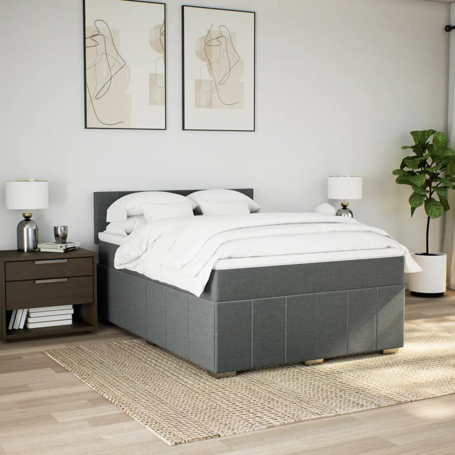 Box Spring Bed with Mattress Black Queen Fabric