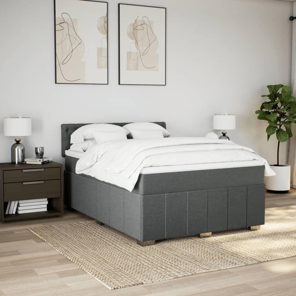 Box Spring Bed with Mattress Black Queen Fabric
