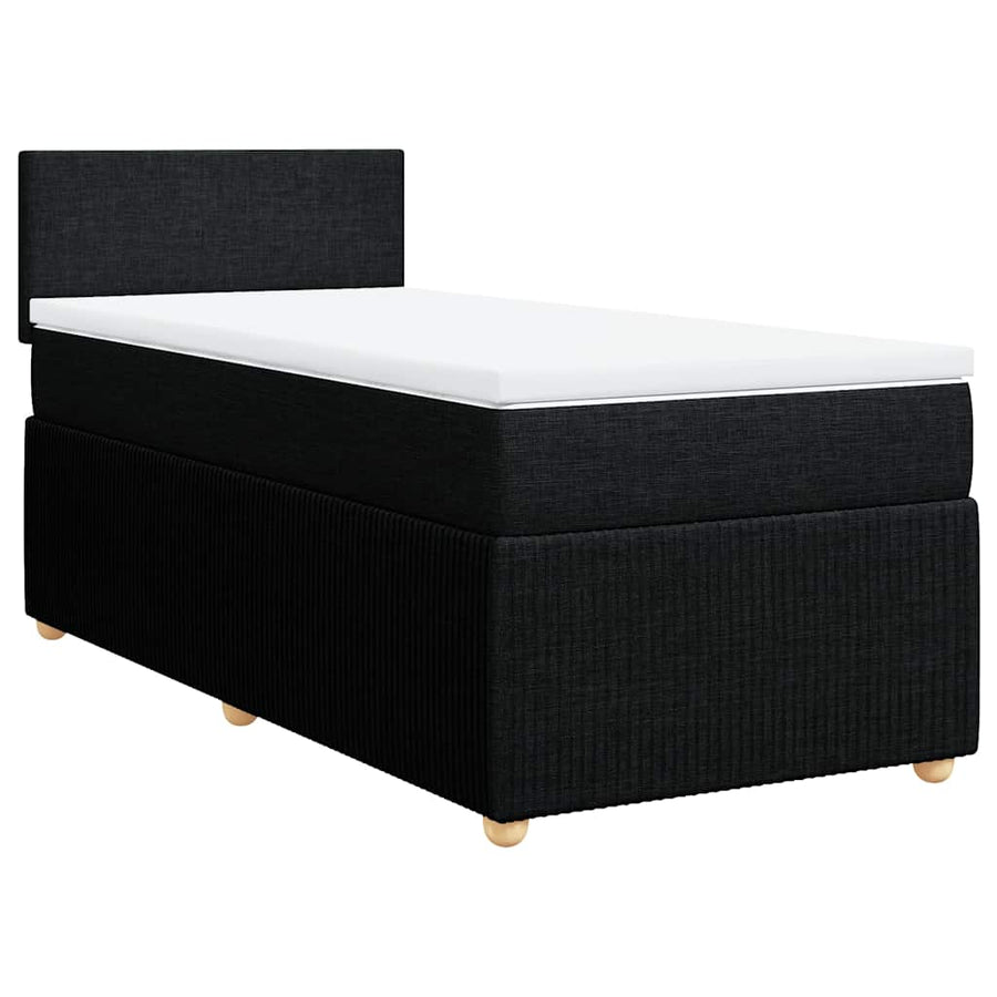 Box Spring Bed with Mattress Black King Single Fabric