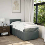 Box Spring Bed with Mattress Dark Grey King Single Fabric