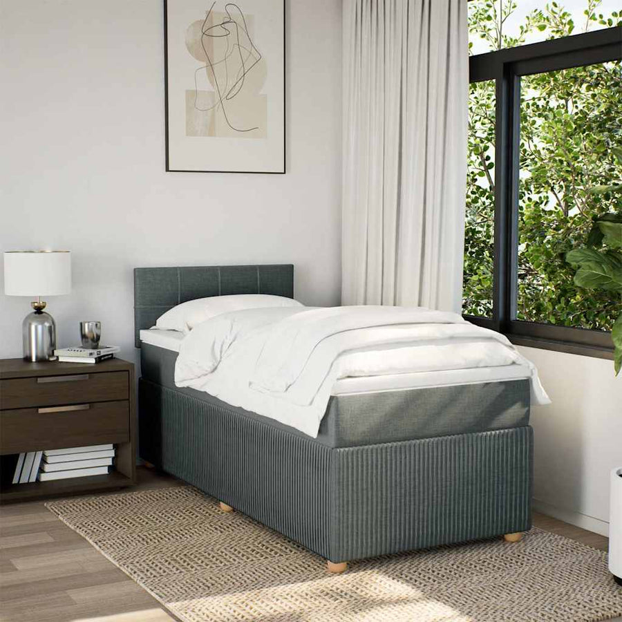 Box Spring Bed with Mattress Dark Grey King Single Fabric