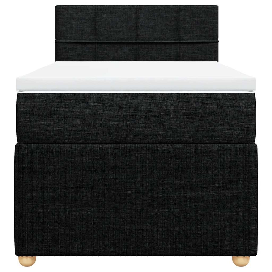 Box Spring Bed with Mattress Black King Single Fabric