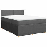 Box Spring Bed with Mattress Dark Grey Double Fabric - Front View