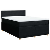 Box Spring Bed with Mattress Black Double Fabric - Front View