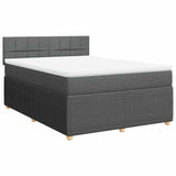 Box Spring Bed with Mattress Dark Grey Double Fabric - Front View
